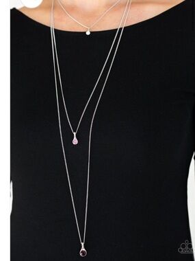 New! Crystal Chic Layered Long Necklace White Pink Purple Charms & Earrings Set